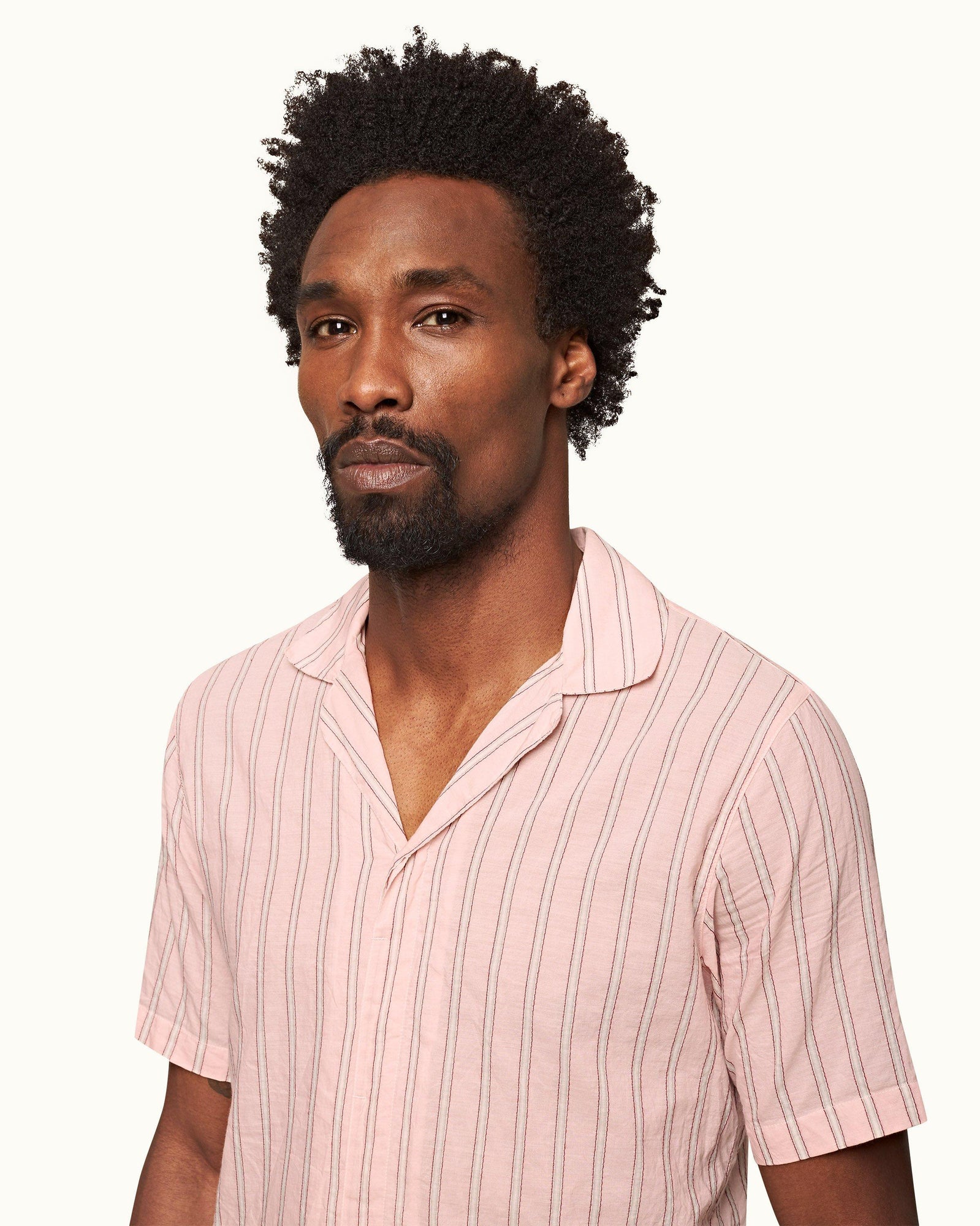 Maitan Rose/White Capri Collar Stripe Cotton Shirt | Rose/White