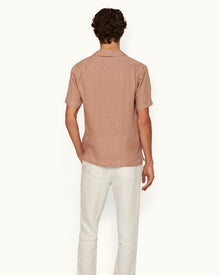 Maitan Linen Relaxed Fit Capri Collar Italian Linen Shirt In Caramel Pink | Caramel Pink