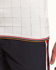 White Tailored Fit Pointelle Grid Stitch Organic Cotton Polo Shirt | White