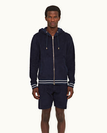 Mathers Towelling Navy Zip-Thru Towelling Hooded Sweatshirt | Navy