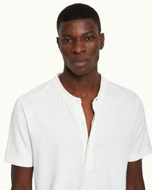 Montrose Classic Fit 3-Button Placket Cotton-Linen T-Shirt in Thasos Beach colour | Thasos Beach