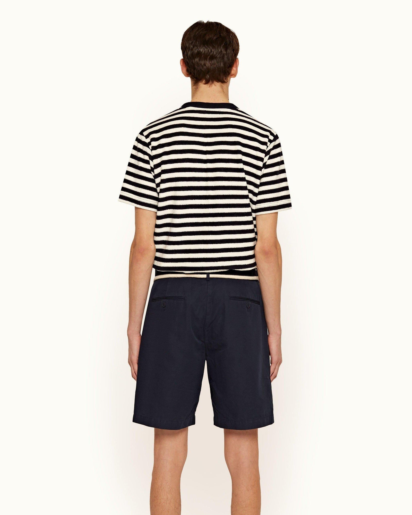 Nicolas Towelling Ink/Cloud Relaxed Fit Towelling Stripe V-Neck T-shirt | Ink/Cloud