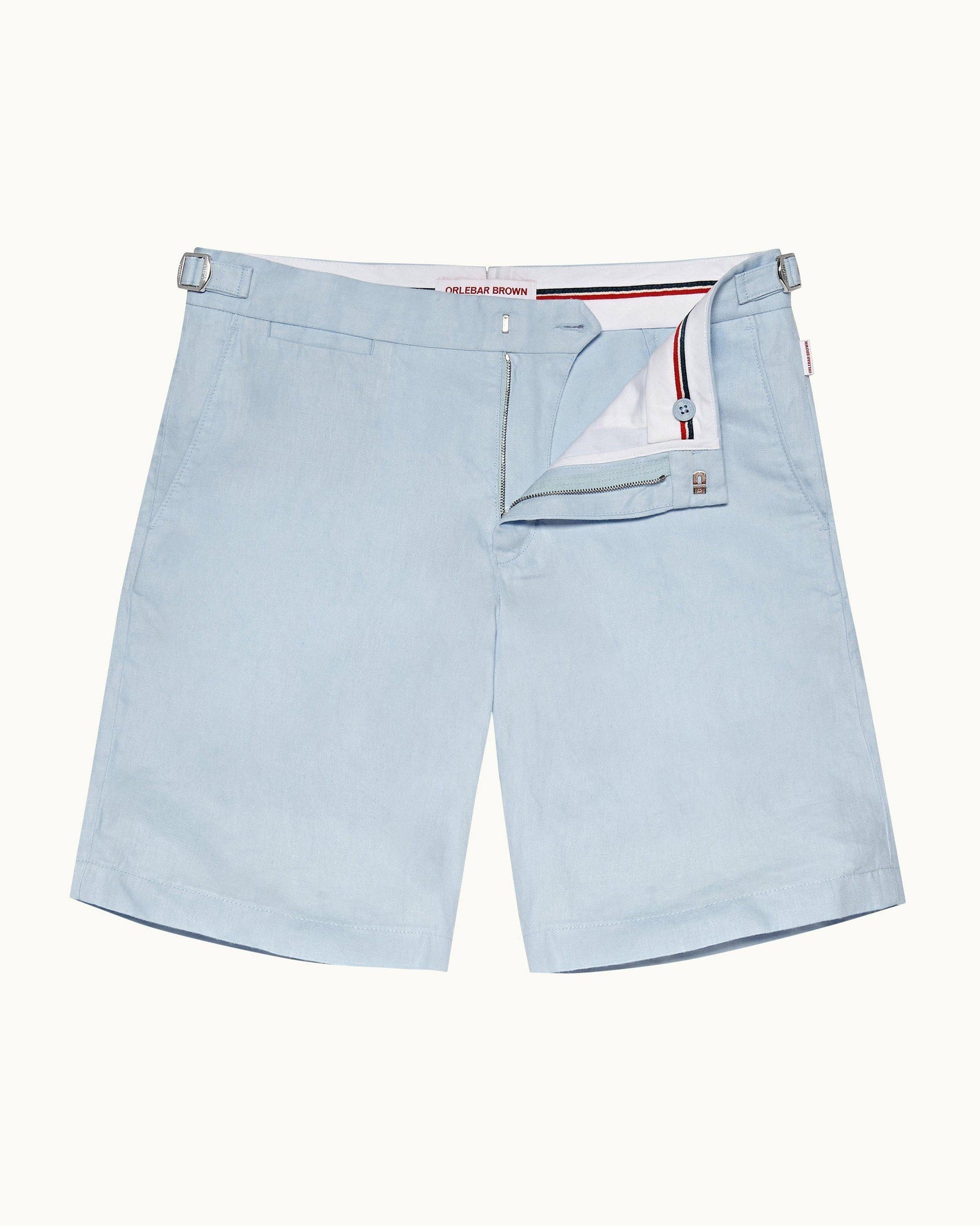 Norwich Linen Ice Blue Tailored Fit O.B Stripe Linen Shorts | Ice Blue