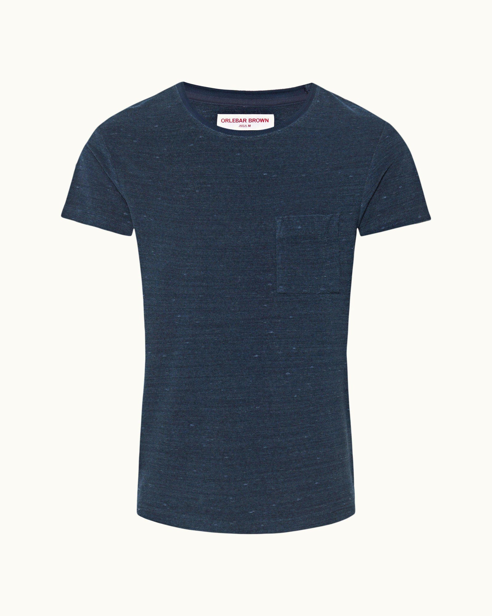 Indigo Rib Collar Classic Fit Cotton Towelling T-shirt | Indigo