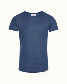 Ob-T Linen Classic Blue Tailored Fit Crew Neck Linen T-shirt | Classic Blue