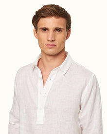 Percy White Classic Collar Overhead Linen Shirt | White