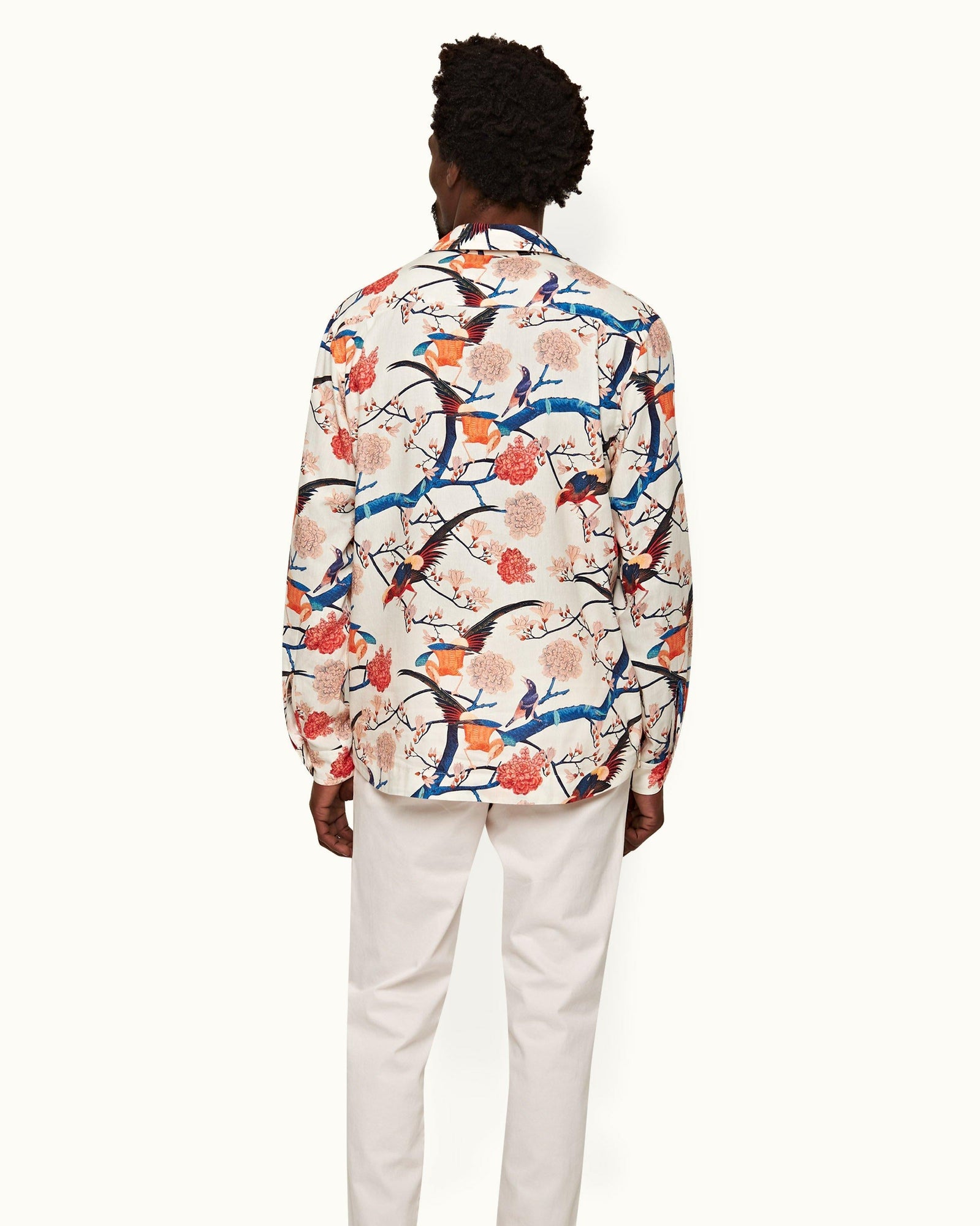 White Sand Relaxed Fit Classic Collar Open Placket Flight Of Fantasy Shirt | White Sand