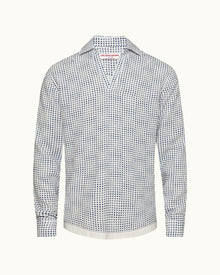 Ridley Linen White Sand/Azul Blue Tiescape Print Relaxed Fit Overhead Shirt | White Sand/Azul Blue