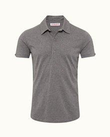 Sebastian Silk Cinder Tailored Fit Short-Sleeve Cotton-Silk Polo Shirt | Cinder