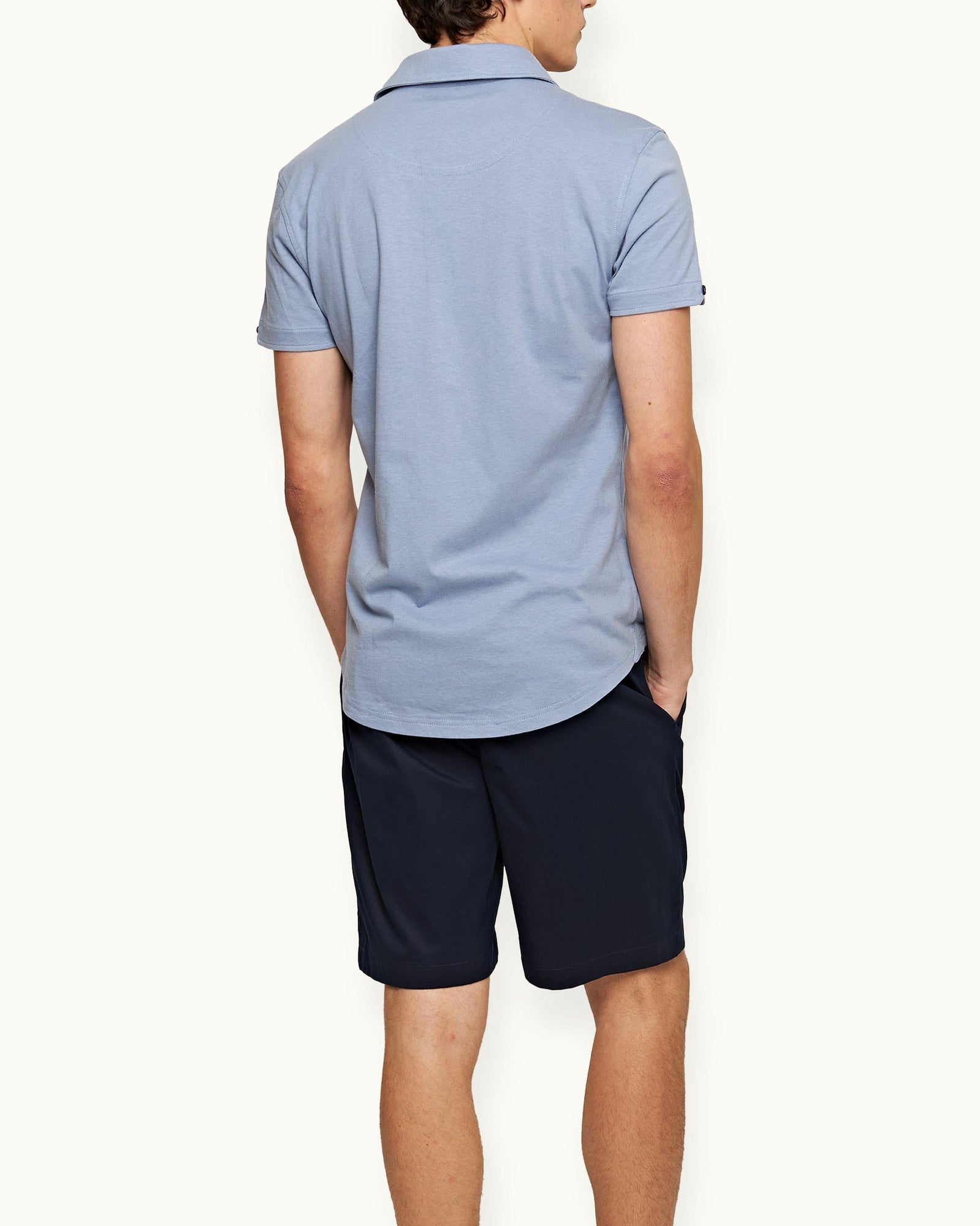 Sebastian Silk Tailored Fit Cotton-Silk Polo Shirt In Hush Blue | Hush
