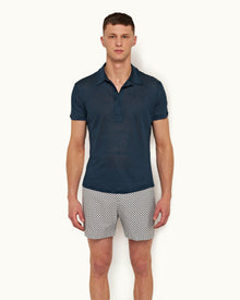 Oceanic Blue Tailored Fit Linen Polo Shirt | Oceanic Blue
