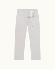 Oyster Grey Tailored Fit Single Pleat Stretch-Cotton Trousers | Oyster Grey