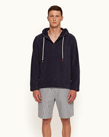 Sennett Towelling Navy Classic Fit Hooded Towelling Sweatshirt | Navy
