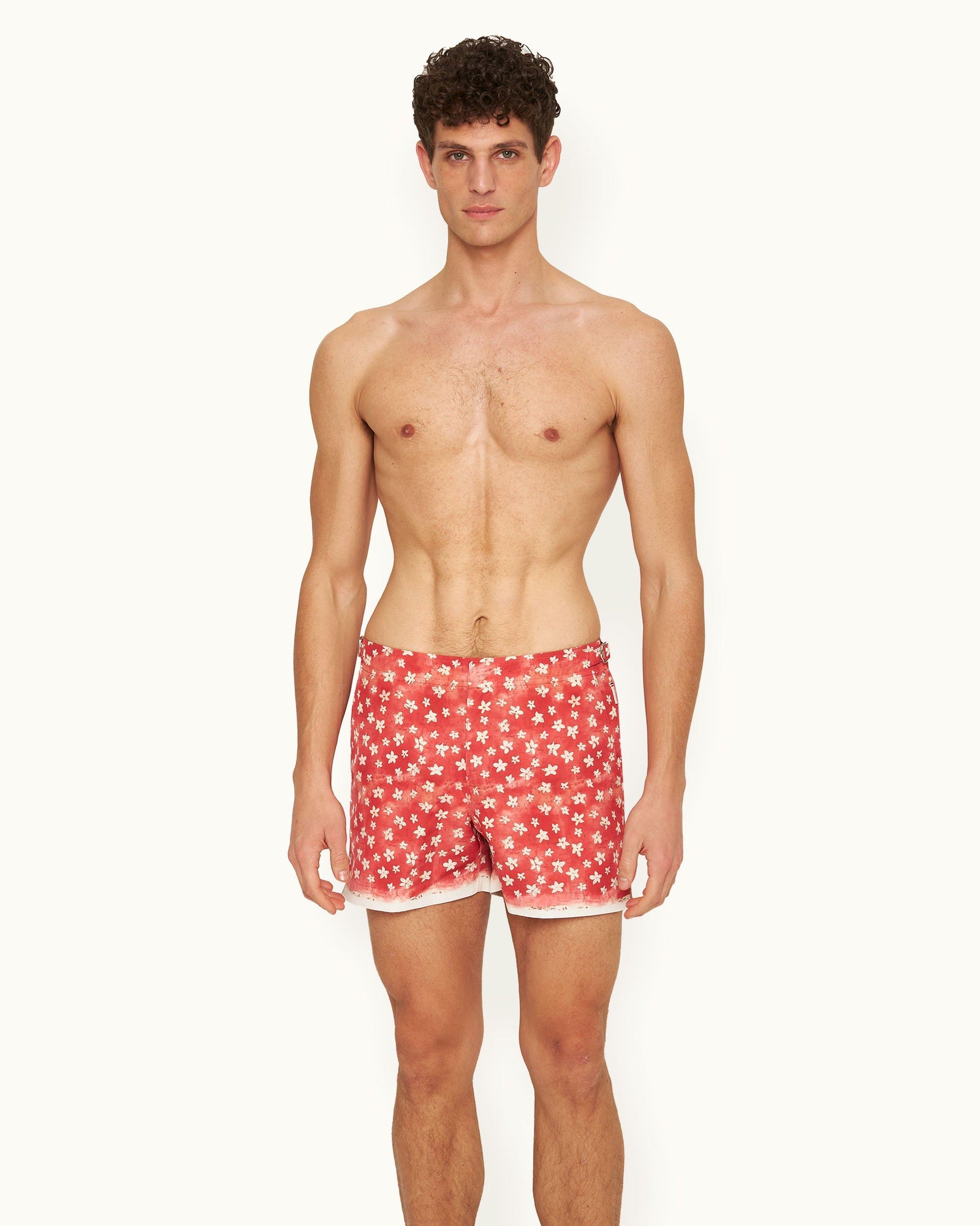 Setter Budding Life Print Shorter-Length Swim Shorts Woven In France in Cinnamon Summer Red colour | Cinnamon Summer Red