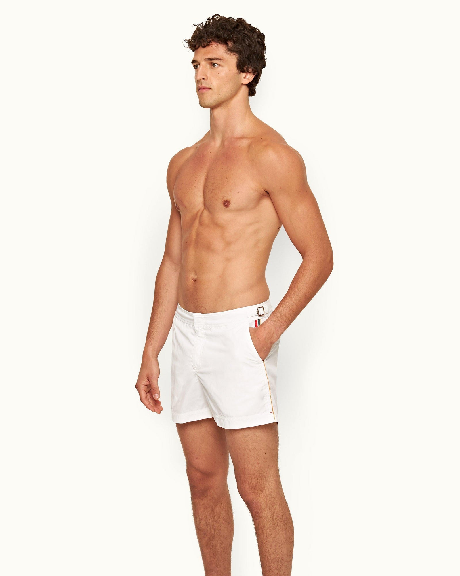 Setter White Shorter-Length Concealed O.B Tape Swim Shorts | White