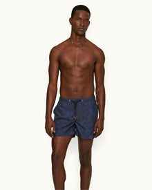 Setter Drawcord Midnight Navy Palmed Shorter-Length Drawcord Swim Shorts | Midnight Navy