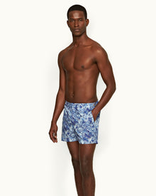 Setter Lagoon Blue Palmed Shorter-Length Swim Shorts | Lagoon Blue