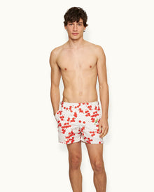 Setter Blossom Print Shorter-Length Swim Shorts In Red Plum Colour | Red