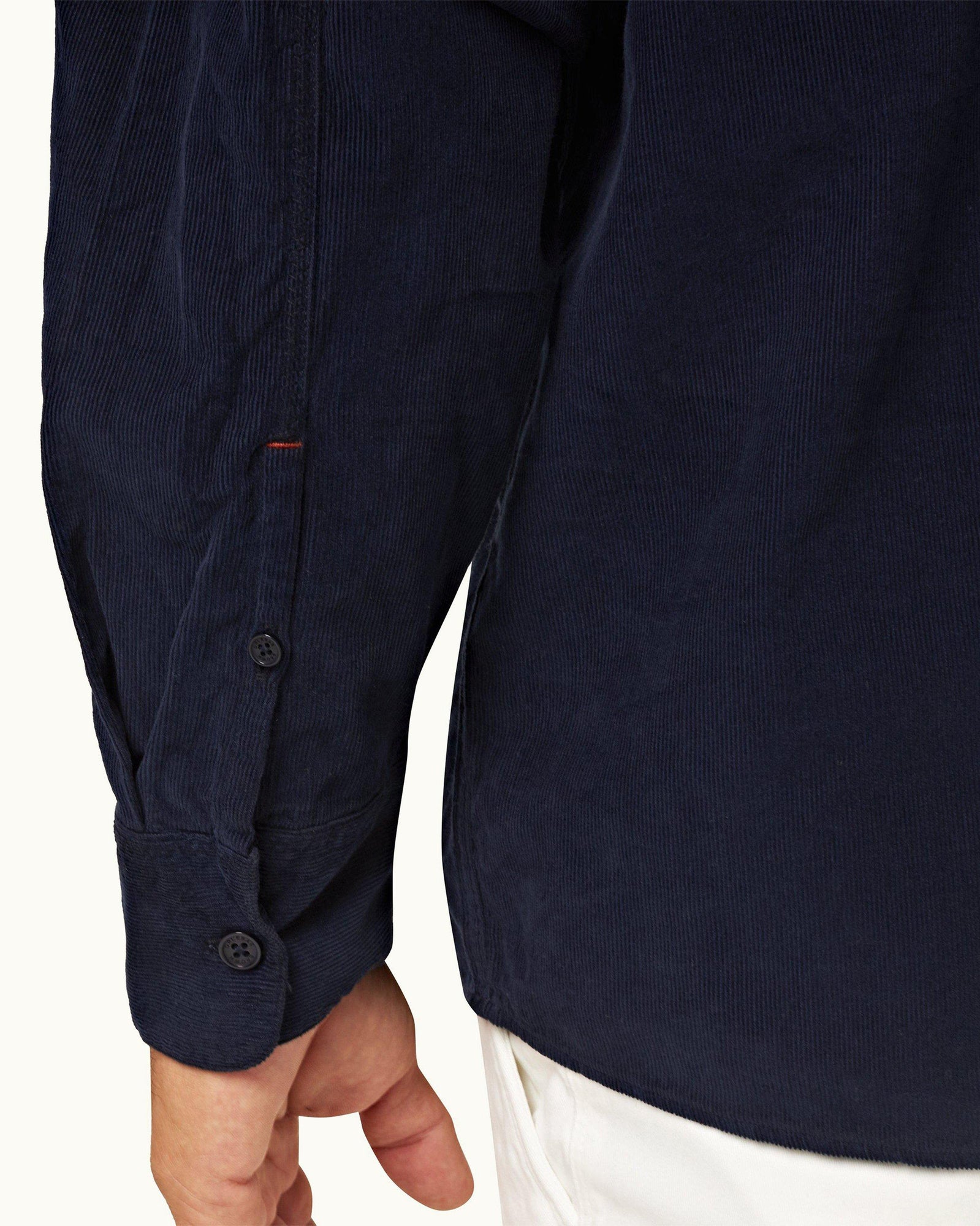 Midnight Navy Cord Easy Fit Cotton Overhead Shirt | Midnight Navy