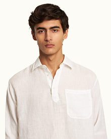White Relaxed Fit Overhead Laundered Linen Shirt | White