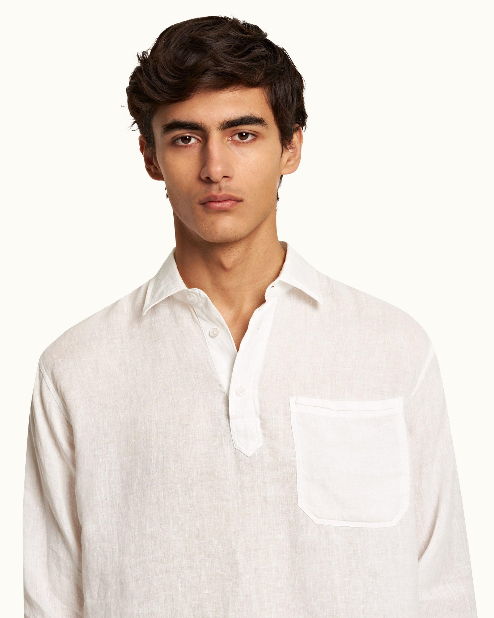 White Relaxed Fit Overhead Laundered Linen Shirt | White