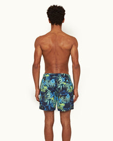 Night Iris Islet Print Mid-Length Drawcord Swim Shorts | Night Iris