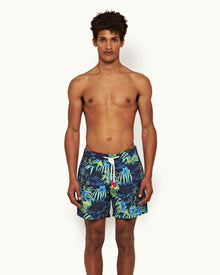 Night Iris Islet Print Mid-Length Drawcord Swim Shorts | Night Iris