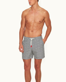 Standard Night Iris/White Sand Geo Print Mid-Length Drawcord Swim Shorts | Night Iris/White Sand