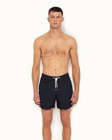 Navy Mid-Length O.B Stripe Drawcord Swim Shorts | Navy