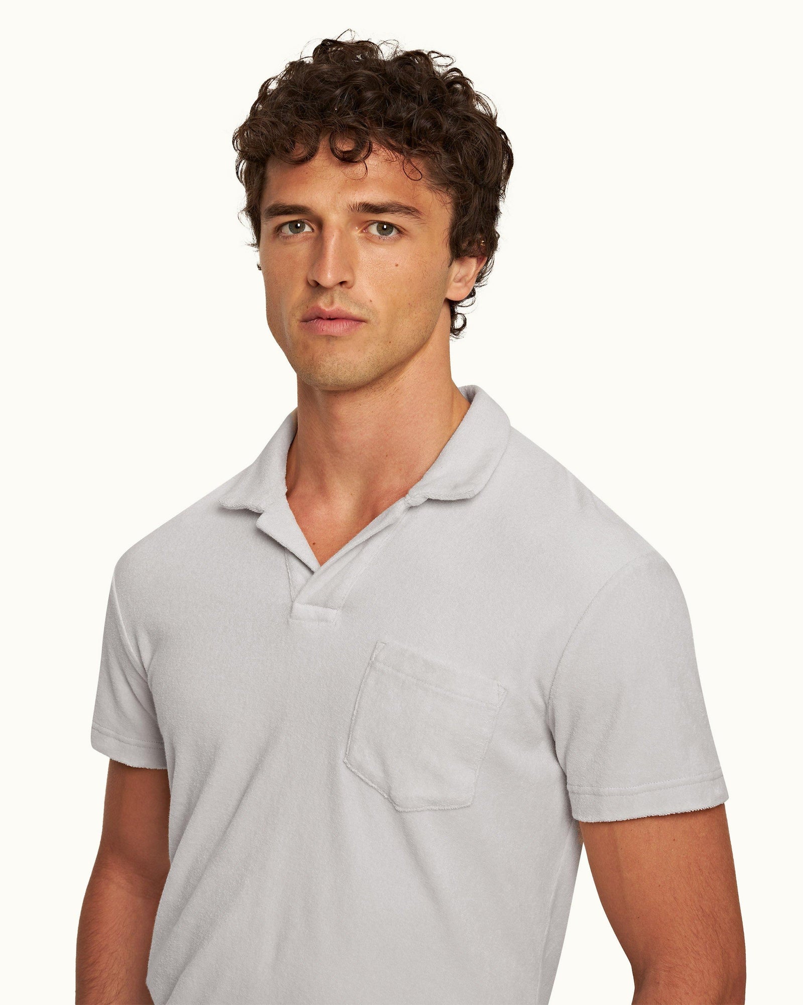 Terry Towelling Cinder Tailored Fit Organic Cotton Towelling Resort Polo Shirt | Cinder