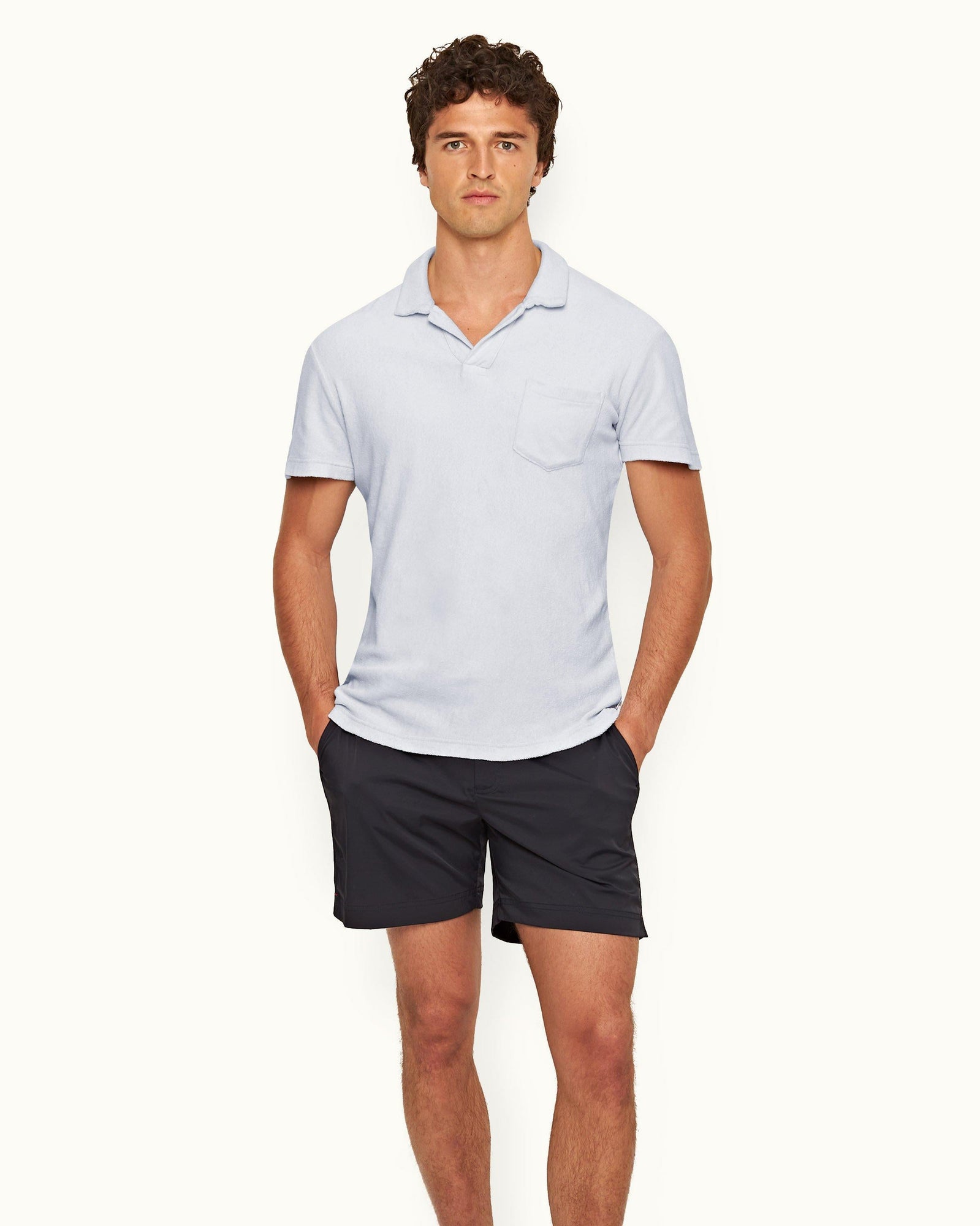 Terry Towelling Light Island Sky Tailored Fit Organic Cotton Towelling Resort Polo Shirt | Light Island Sky