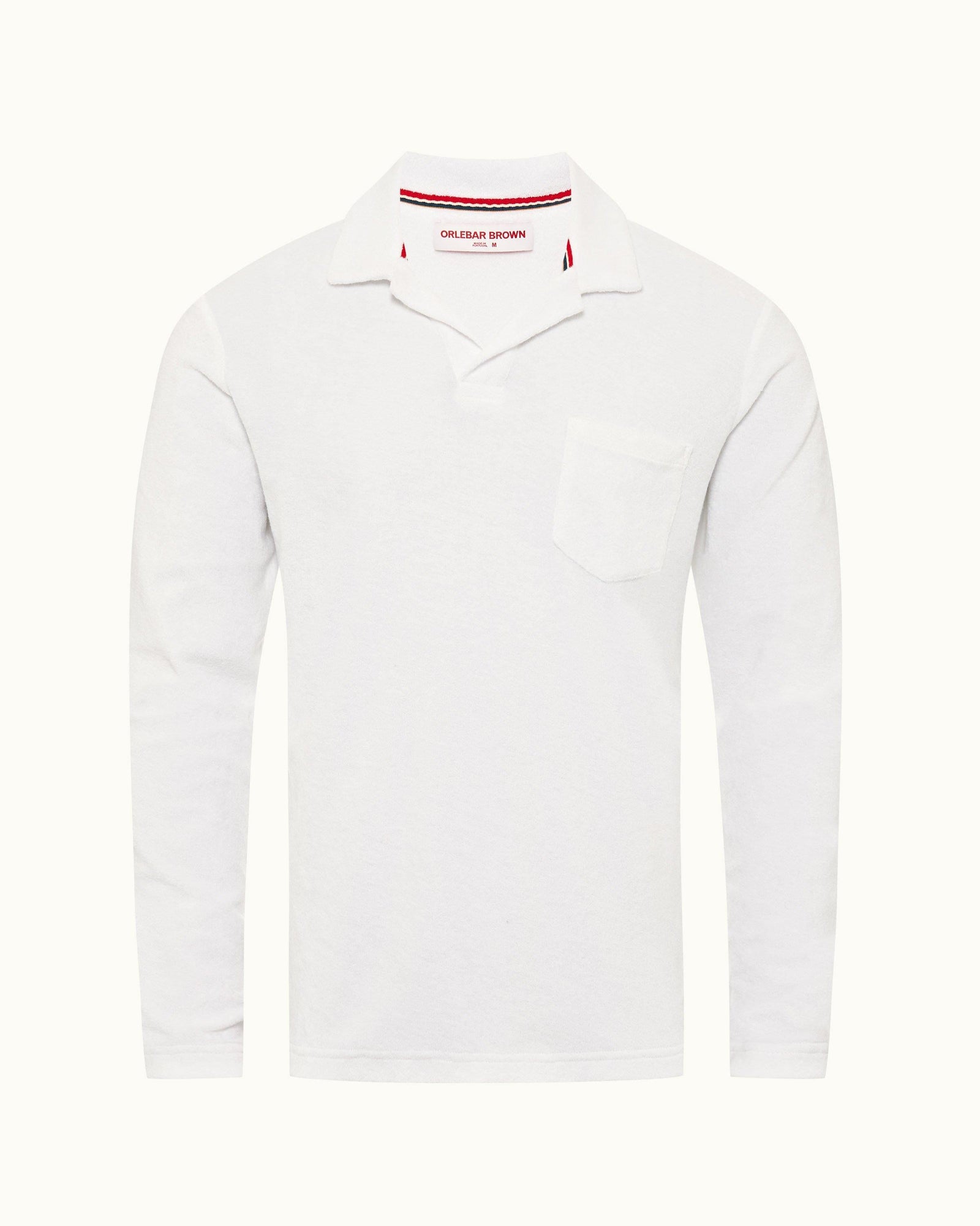 White O.B Stripe Tailored Fit Long-Sleeve Towelling Resort Polo Shirt | White