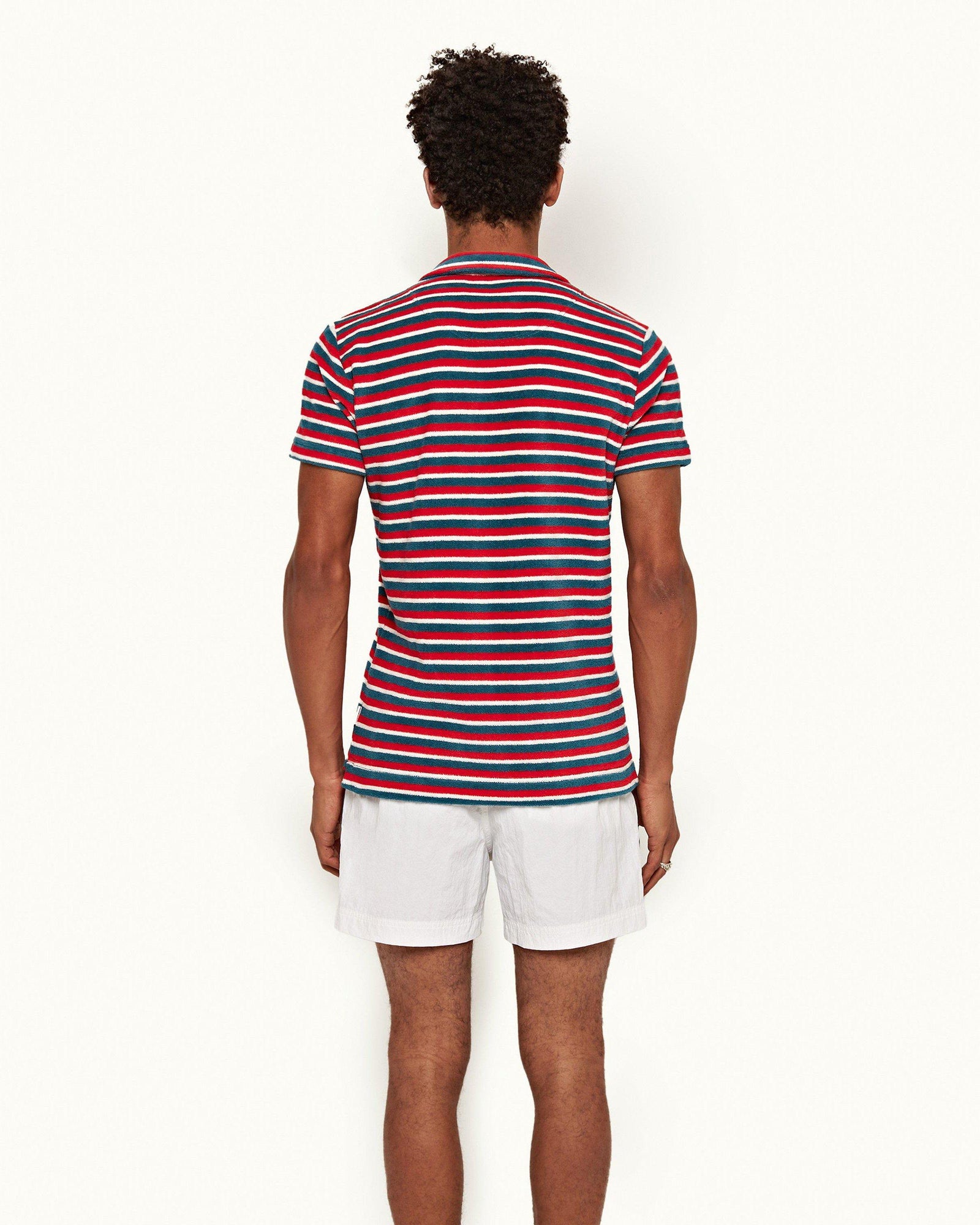Terry Towelling Summer Red/Marina Aqua O.B Stripe Resort Polo Shirt | Summer Red/Marina Aqua