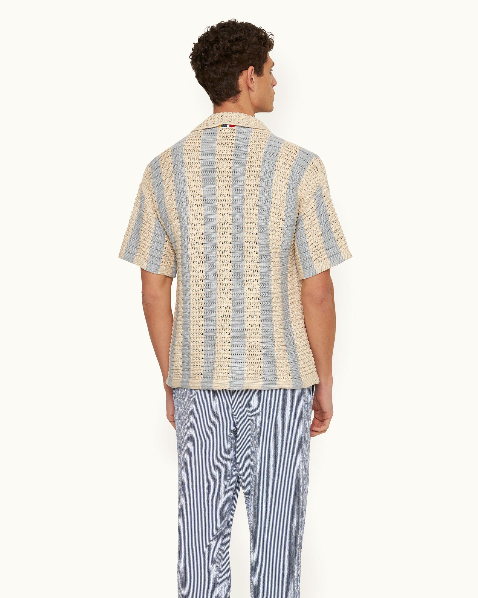 Thomas Crochet Stripe Organic Cotton Shirt | Light Sky Pool/White Sand