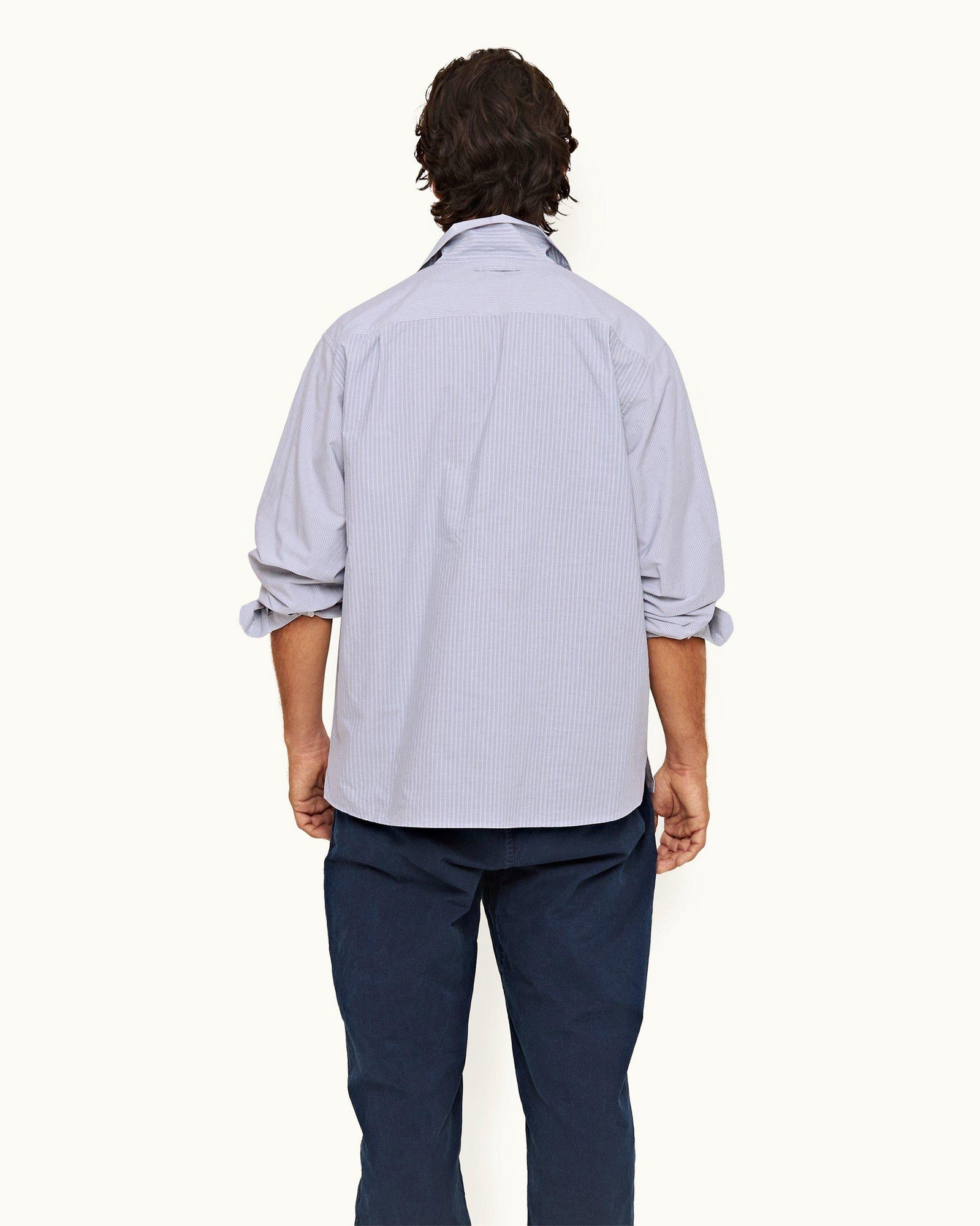 Signal Blue/White Mix Stripe Easy Fit Cotton Overhead Shirt | Signal Blue/White