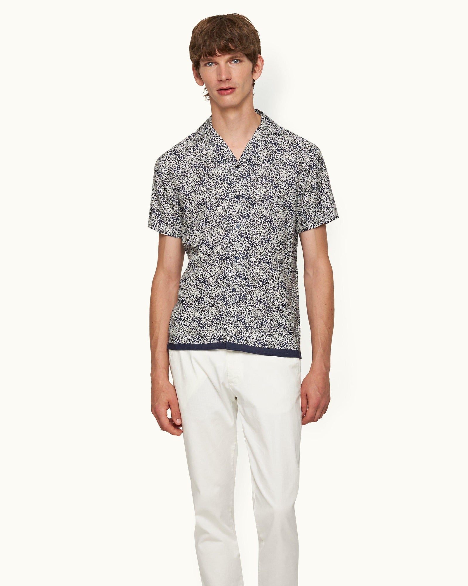 Midnight Navy Floral Print Capri Collar Shirt | Midnight Navy