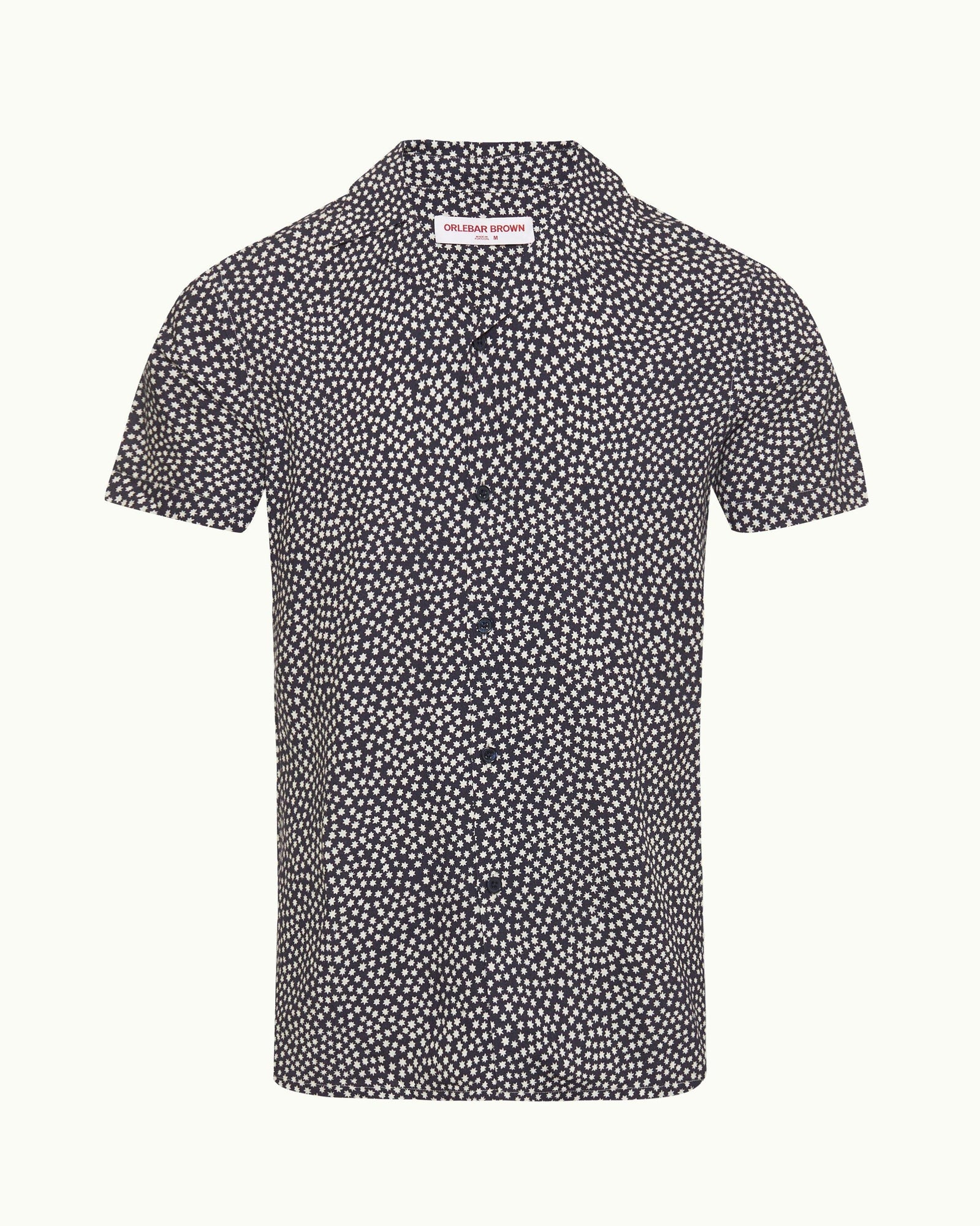 Travis Towelling Star Print Capri Collar Shirt In Night Iris Blue | Night Iris