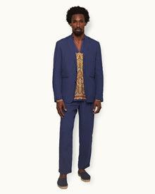 Ullock Lagoon Blue Tailored Fit Two-Button Unstructured Linen Blazer | Lagoon Blue