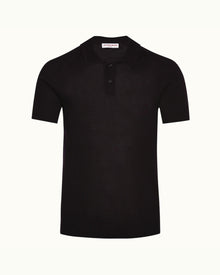 Zack Silk Black Tailored Fit Silk Blend Polo Shirt | Black
