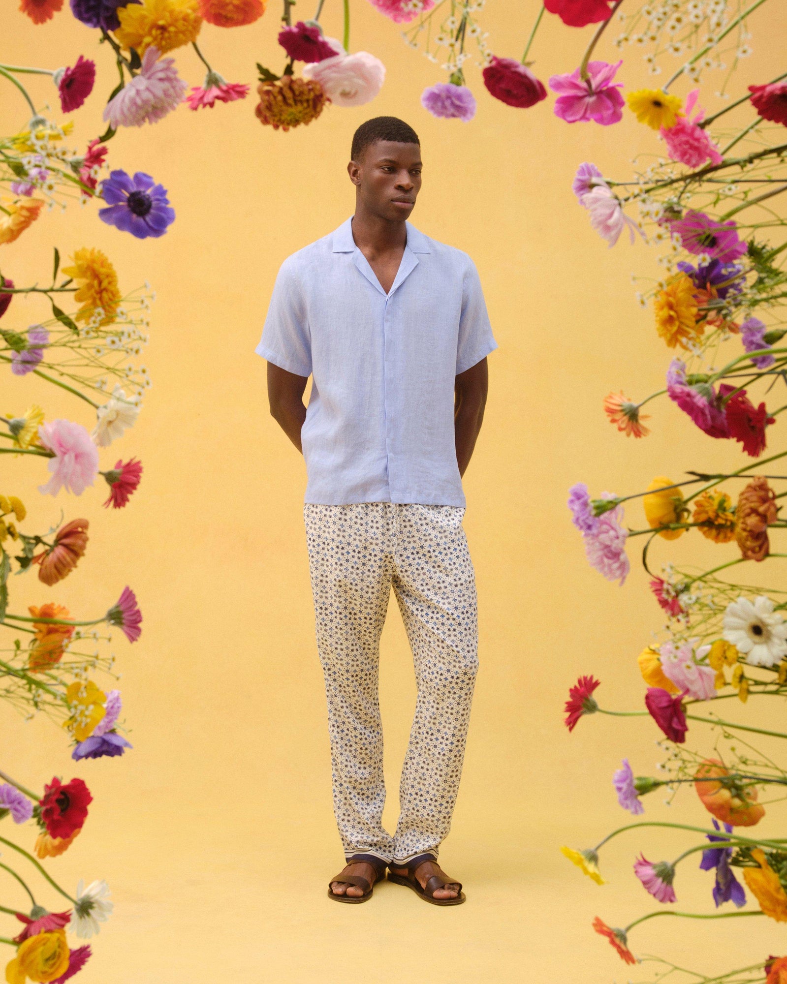 Fiore Print Relaxed Fit Lounge Trousers In Cashew Colour | Cashew