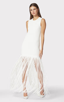 Ottoman Shadow Stripe Fringe Gown | Alabaster