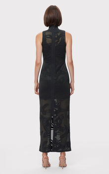 Sheer Jacquard S/L Gown | Black