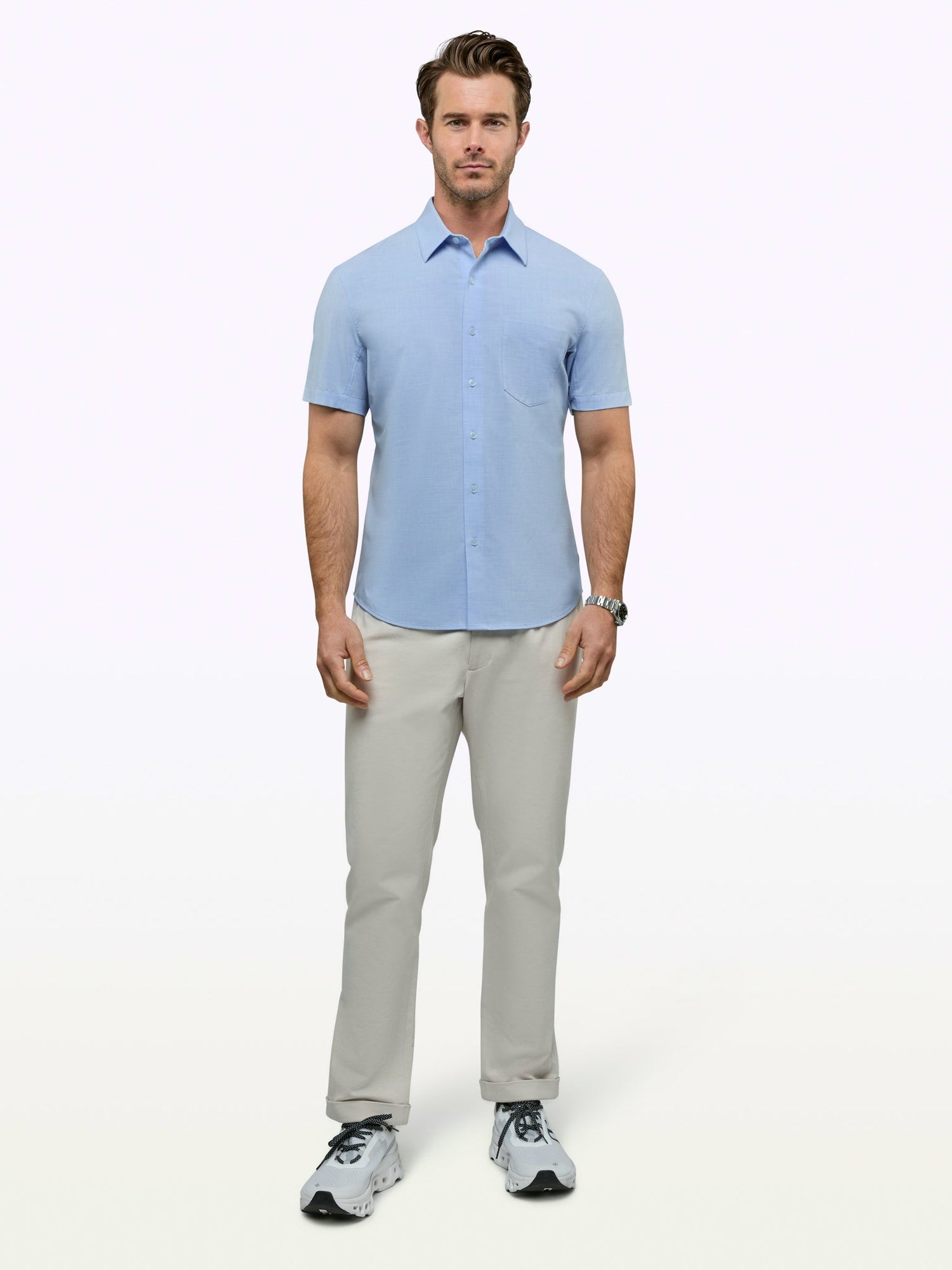 Mens | SoHo Signature-Fit Short Sleeve Button Up | Oxford Blue