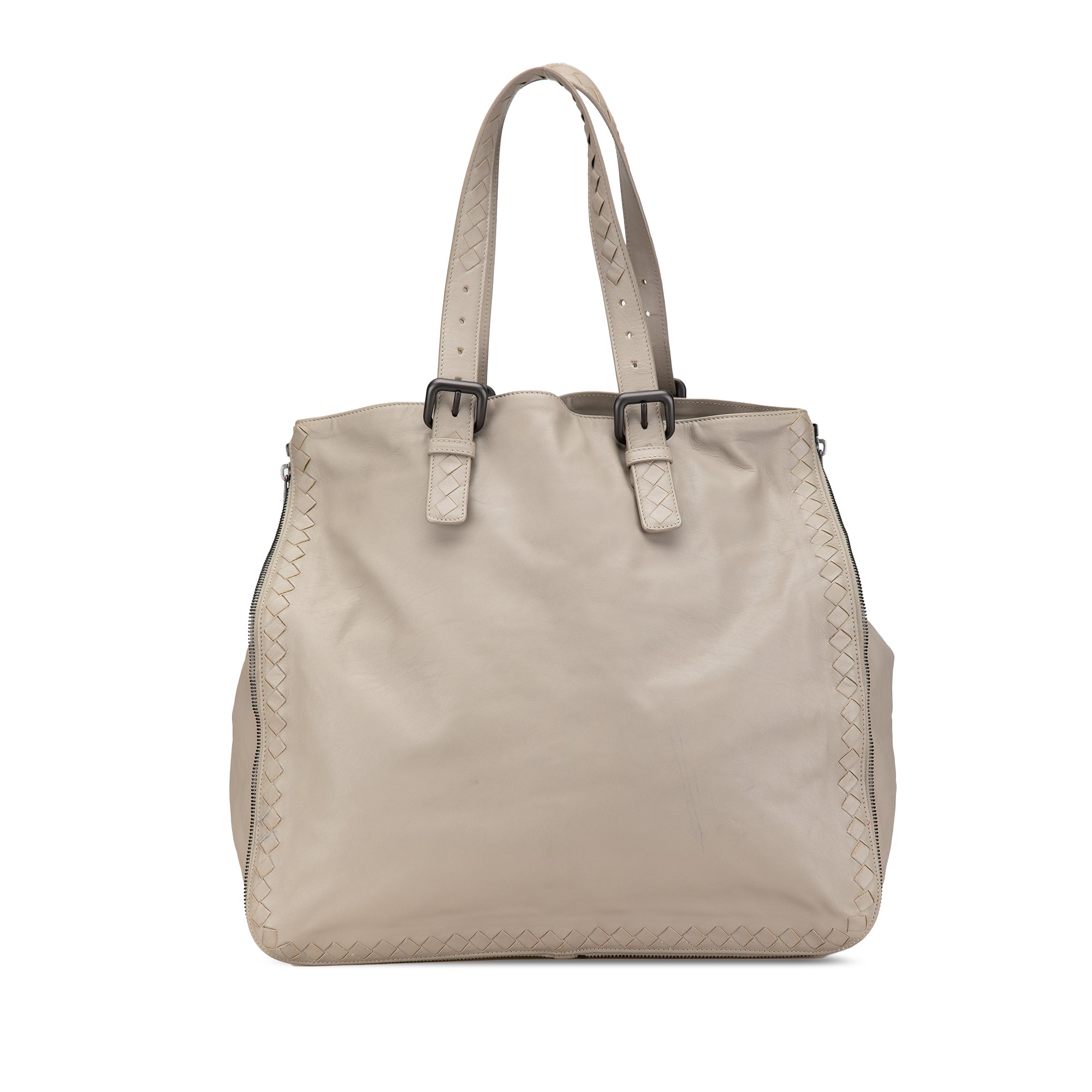 Bottega Veneta | Pre-Owned Leather Intrecciato Side Zip Tote | Gray