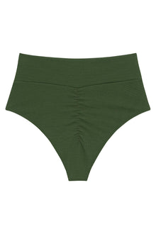 Added Coverage High Rise Bikini Bottom | Olive Micro Scrunch