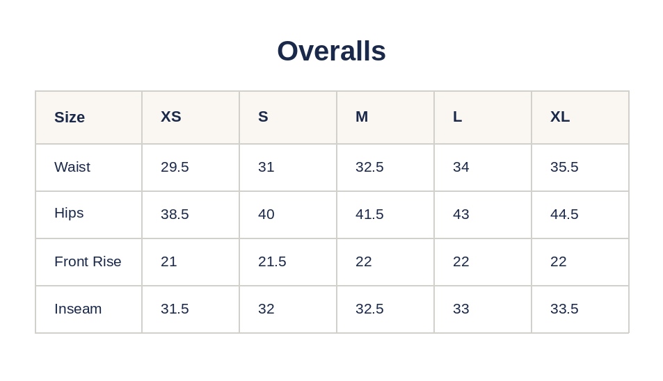Product size guide