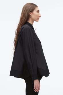 Flounce Hem Poplin Shirt | Black