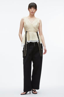 Plaid Organza V-Neck Top | Hay Multi