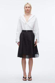 Belted Flounce Skirt with Chiffon Combo | Black