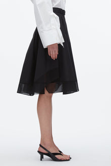 Belted Flounce Skirt with Chiffon Combo | Black